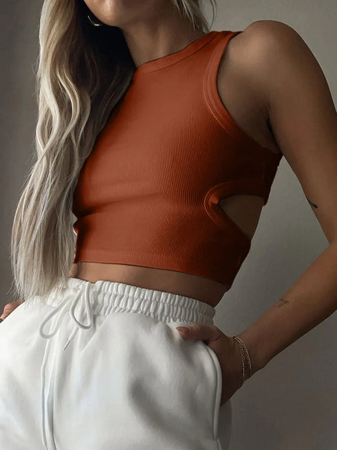 'Ulani' Cutout Round Neck Tank Top - Celes Fashion